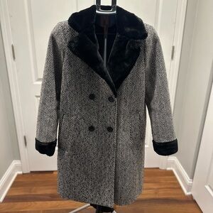 Tahari Black and Gray Herringbone Pea Coat